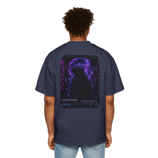 Shadow Protocol Oversized Tee – Purple Cyber Anime Streetwear