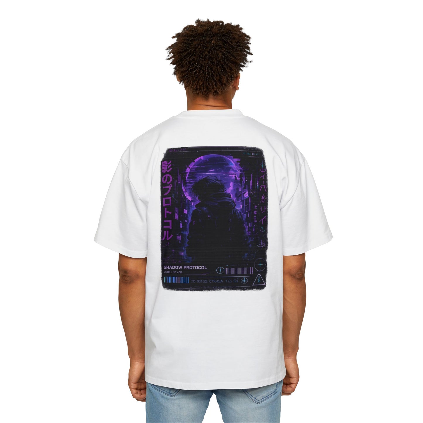 Shadow Protocol Oversized Tee – Purple Cyber Anime Streetwear