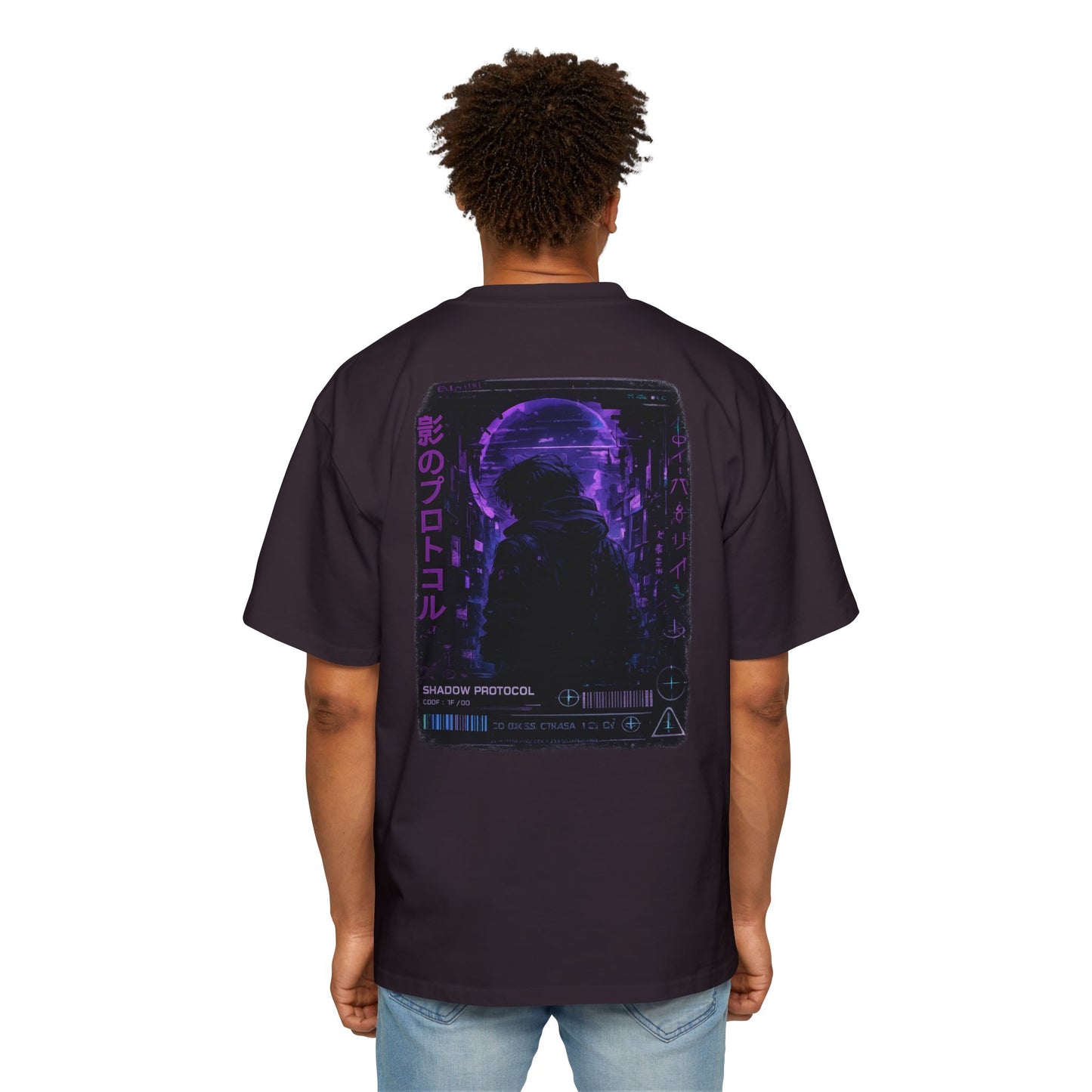 Shadow Protocol Oversized Tee – Purple Cyber Anime Streetwear
