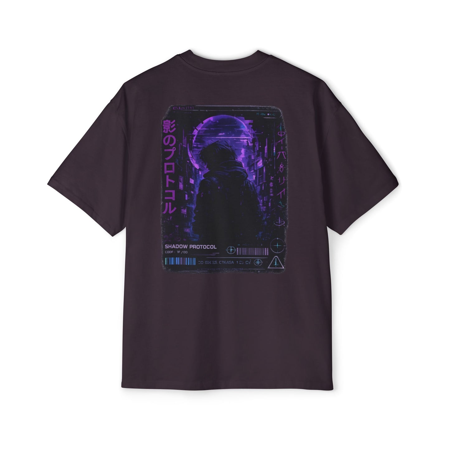 Shadow Protocol Oversized Tee – Purple Cyber Anime Streetwear